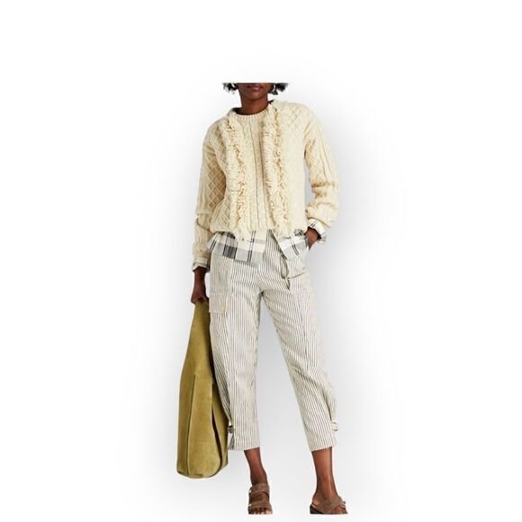 Tory burch Cable knit wool fringe pull over sweater ivory - Picture 1 of 16